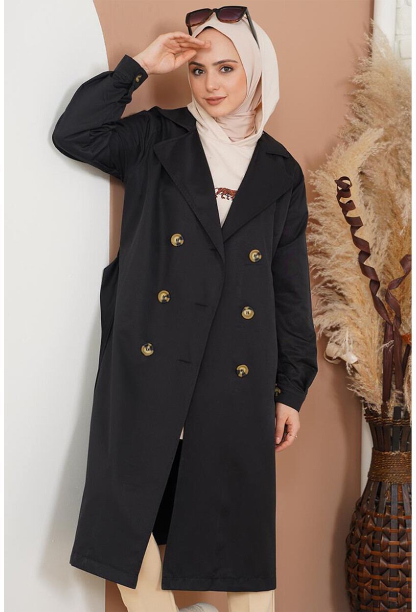 T5853 Double-Breasted Hijab Trench Coat