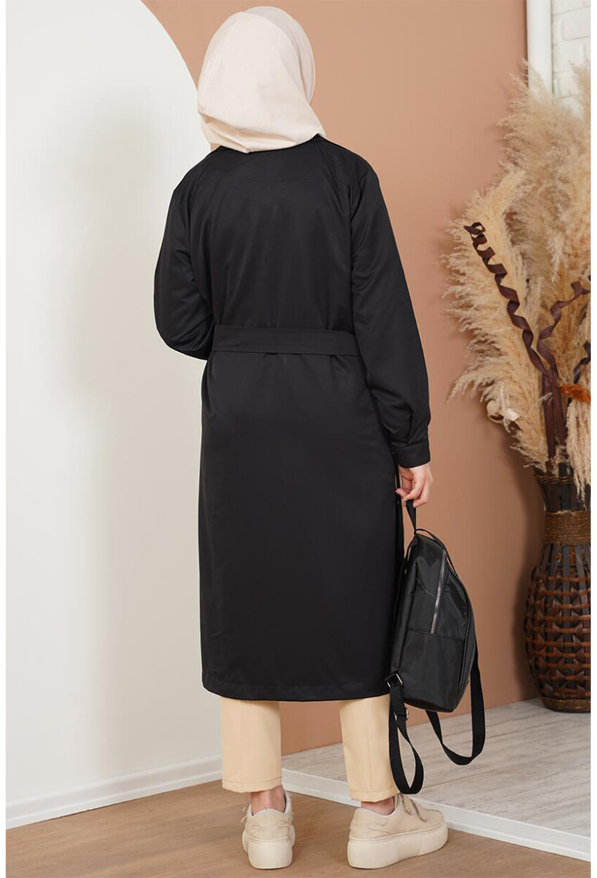 T5853 Double-Breasted Hijab Trench Coat