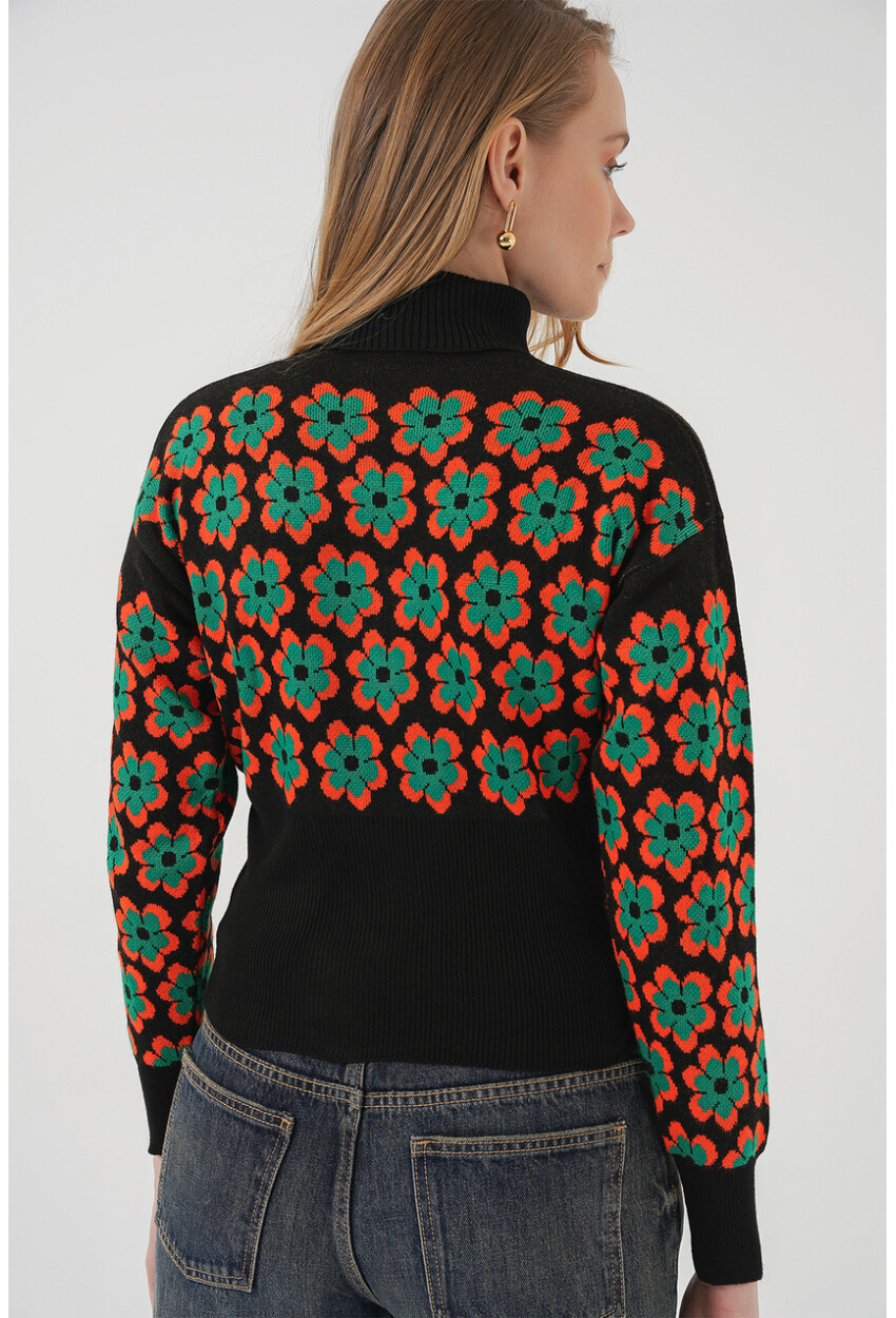 15801 Turtleneck Patterned Crop Sweater