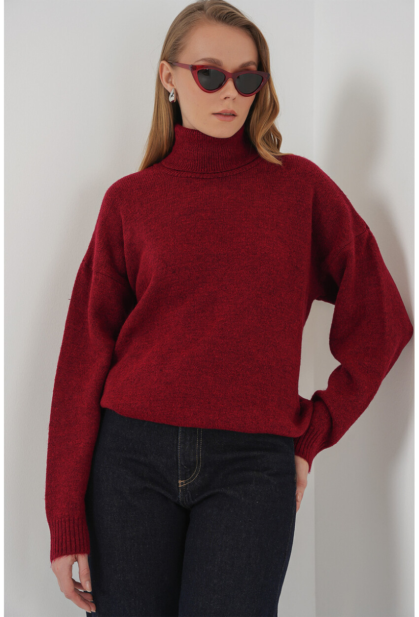 15917 Kadın Balıkçı Yaka Oversize Triko Kazak