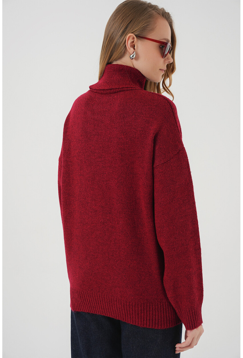 15917 Kadın Balıkçı Yaka Oversize Triko Kazak