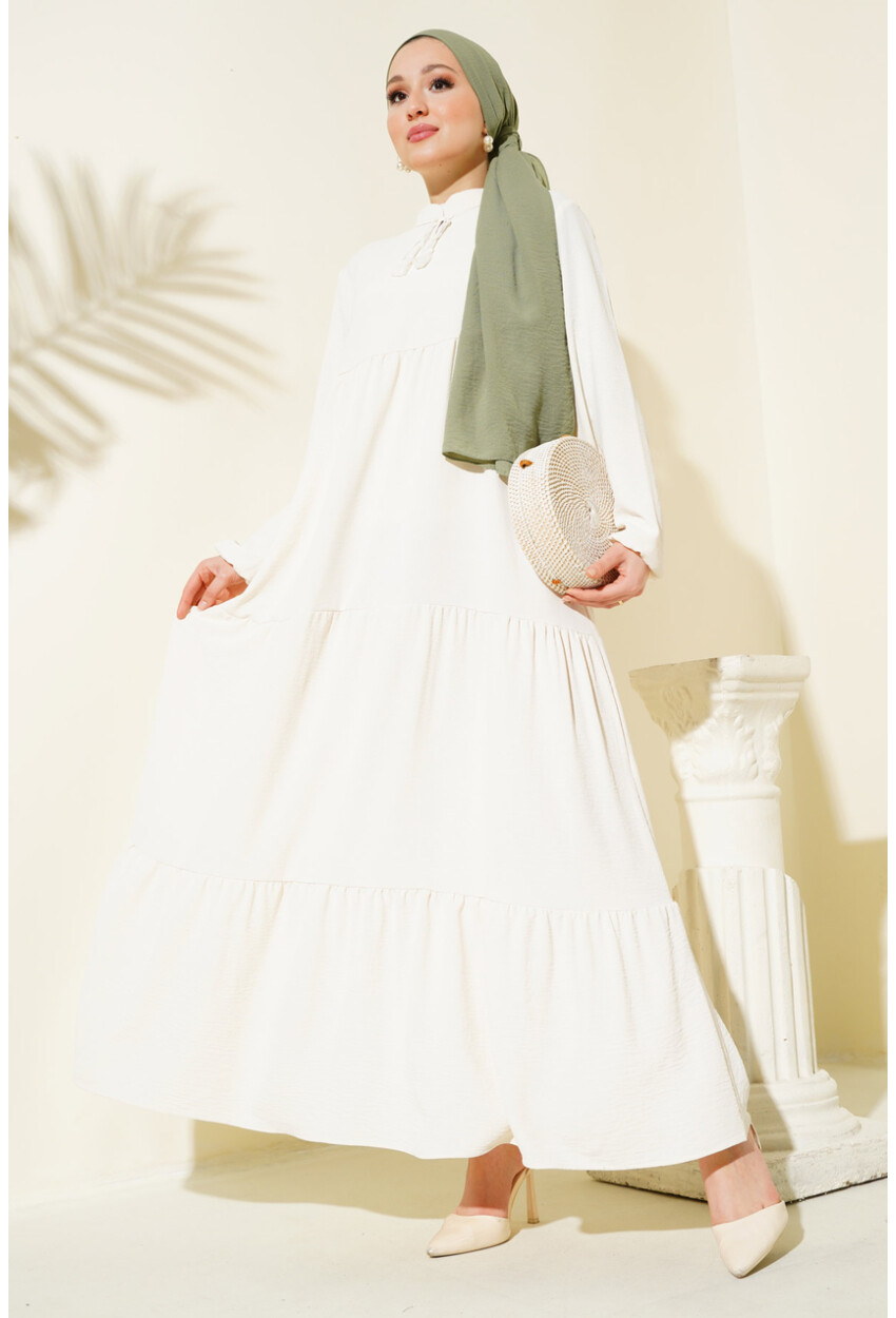 1627 Hijab Dress With Lace-Up Collar