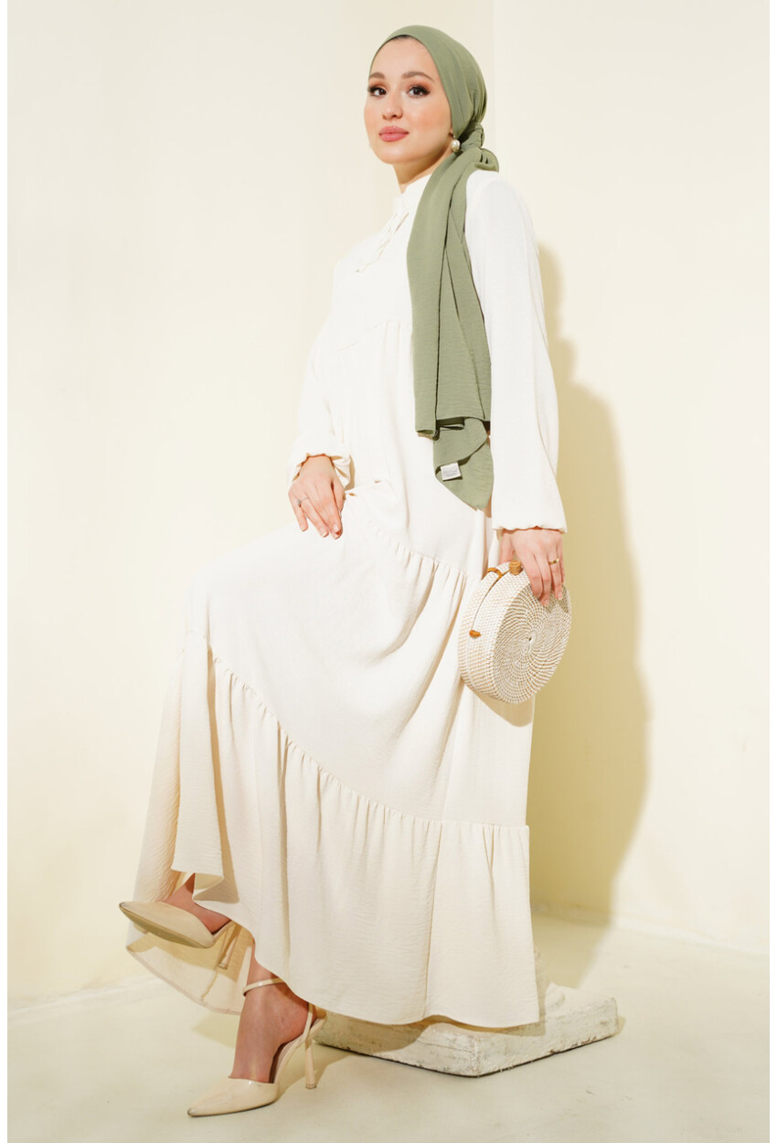1627 Hijab Dress With Lace-Up Collar