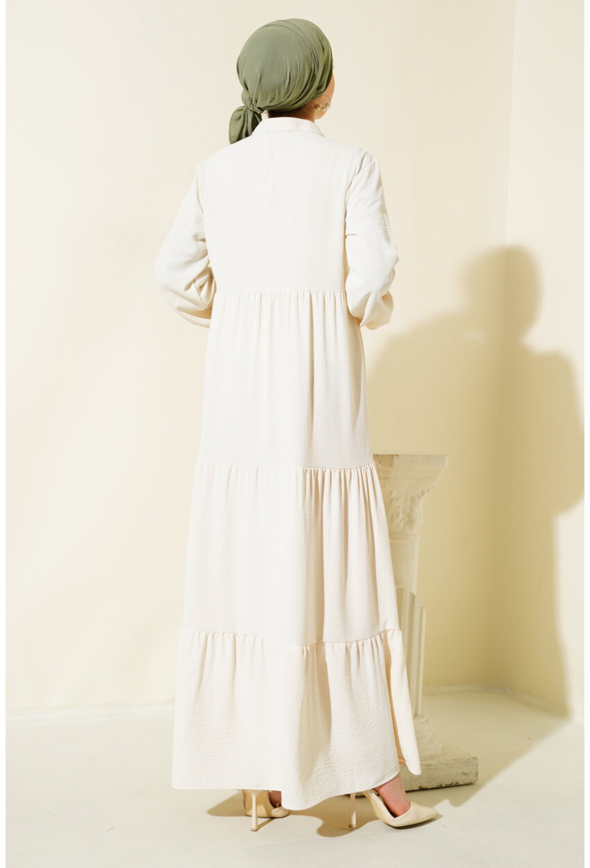 1627 Hijab Dress With Lace-Up Collar