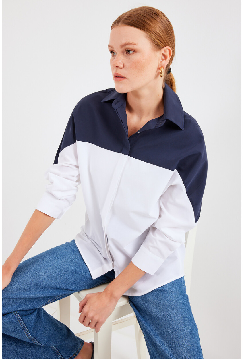 20221 Block Color Oversized Shirt