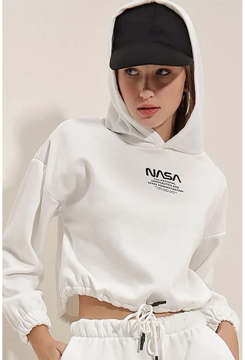 553130 Nasa Baskılı Crop Sweat