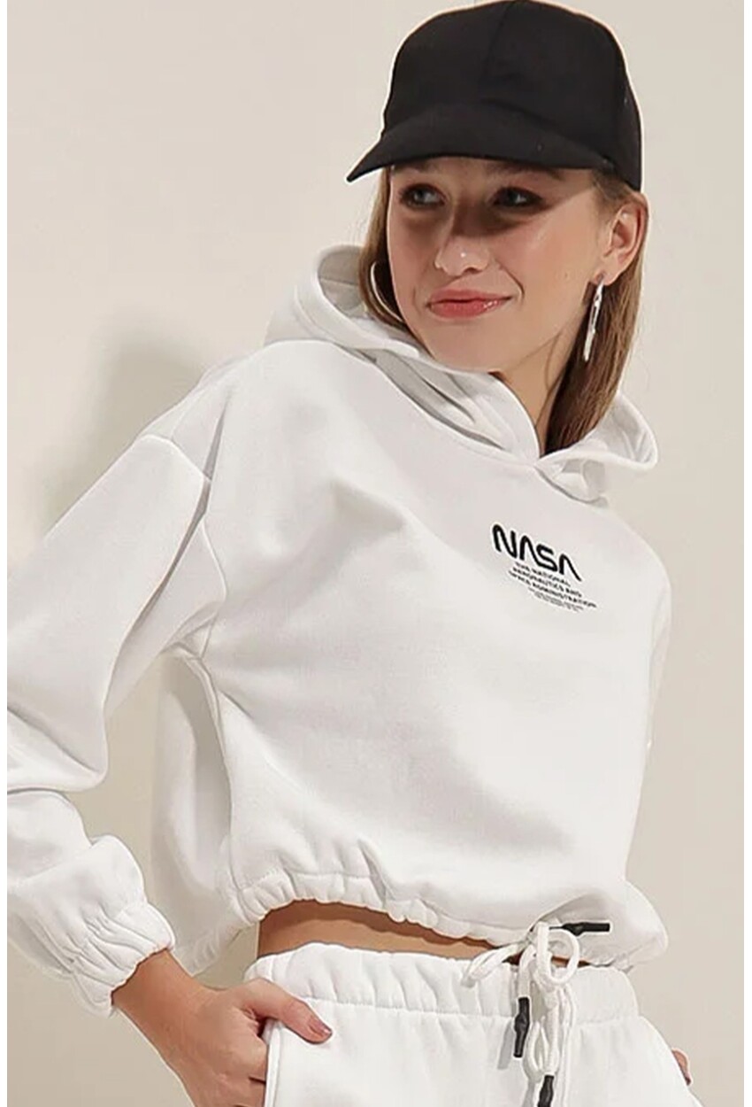 553130 Nasa Baskılı Crop Sweat
