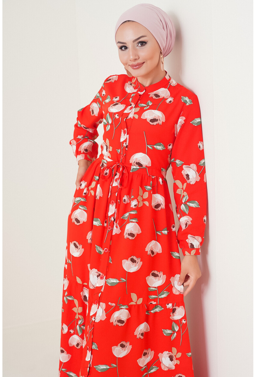 2144 Mandarin Collar Hijab Dress