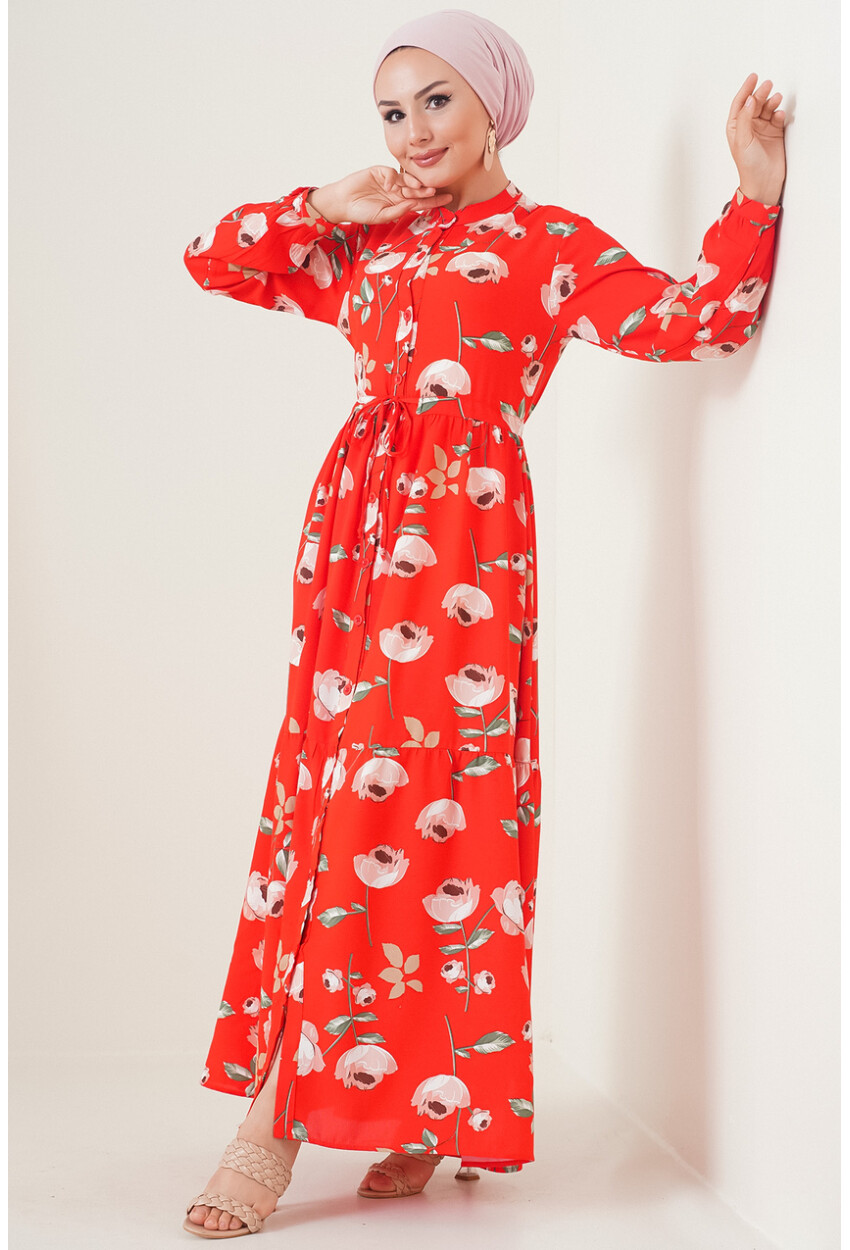 2144 Mandarin Collar Hijab Dress