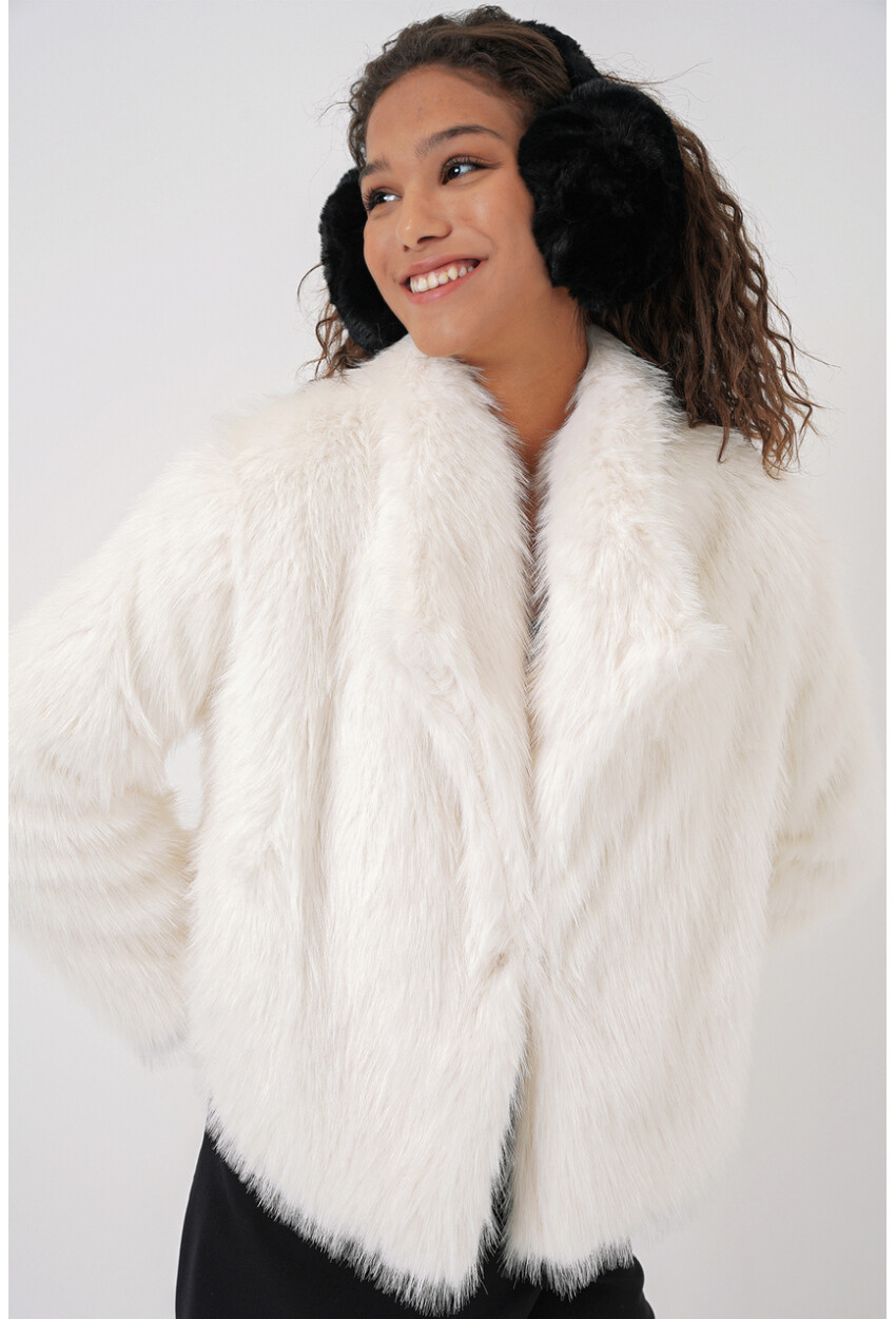 5186 Kruvaze Peluş Kürk Kaban