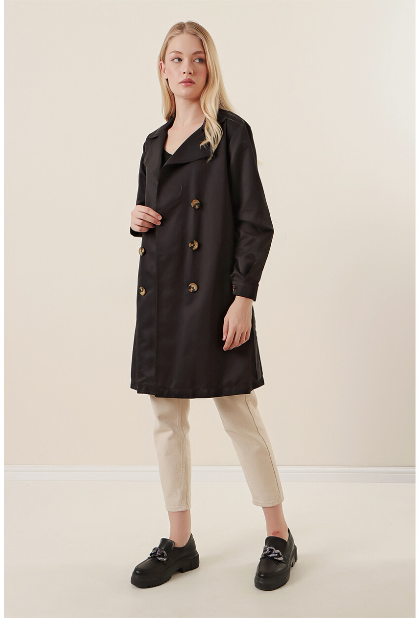 5864 Wrap Collar Short Trench Coat