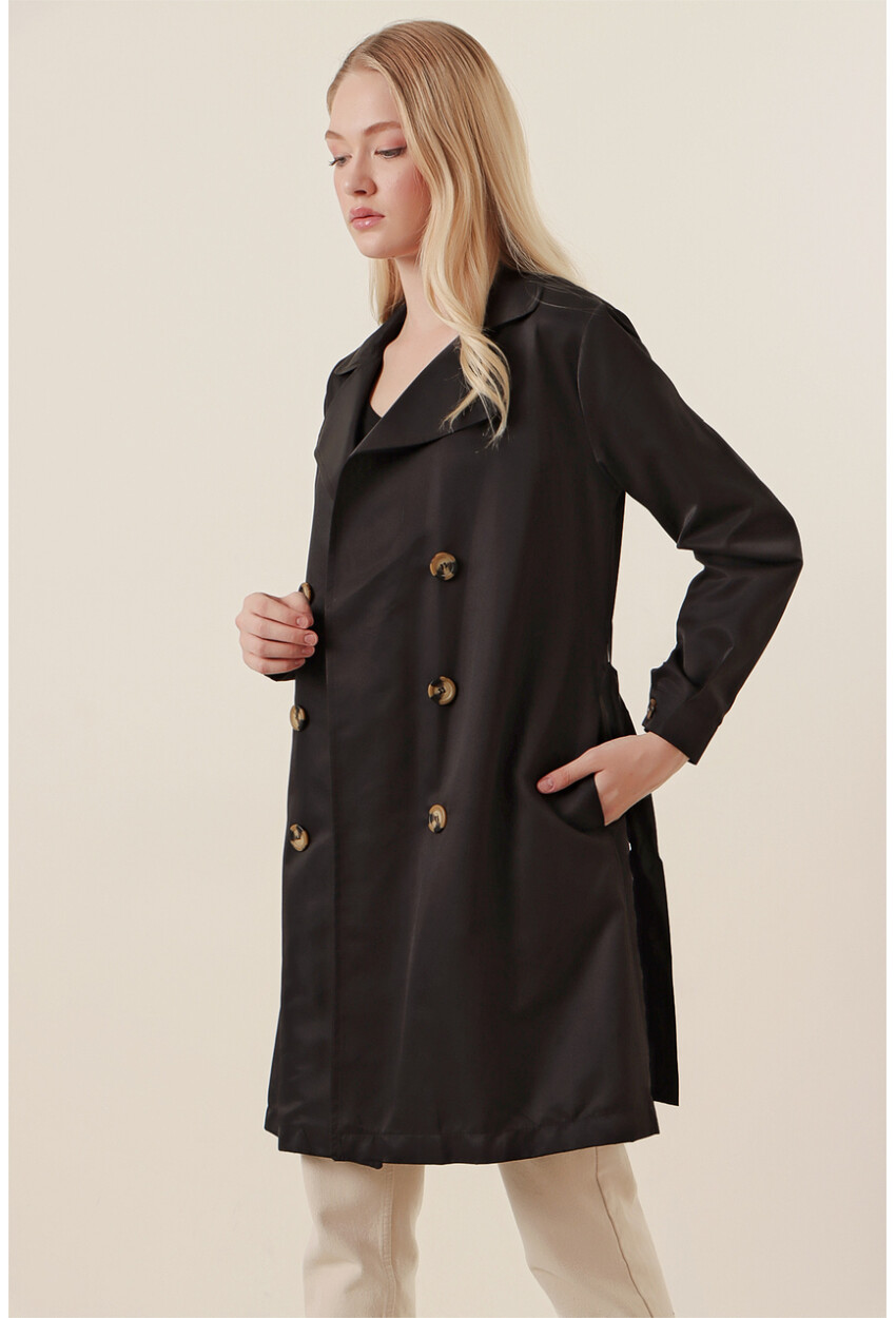 5864 Wrap Collar Short Trench Coat