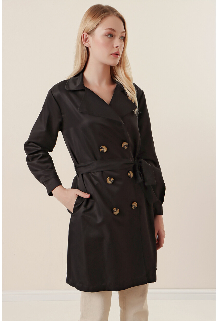 5864 Wrap Collar Short Trench Coat