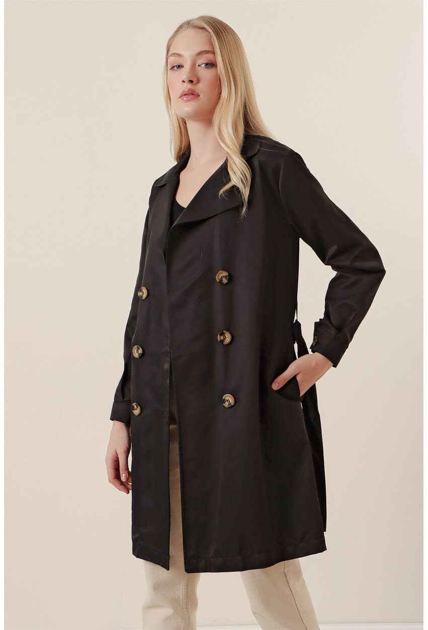 5864 Wrap Collar Short Trench Coat
