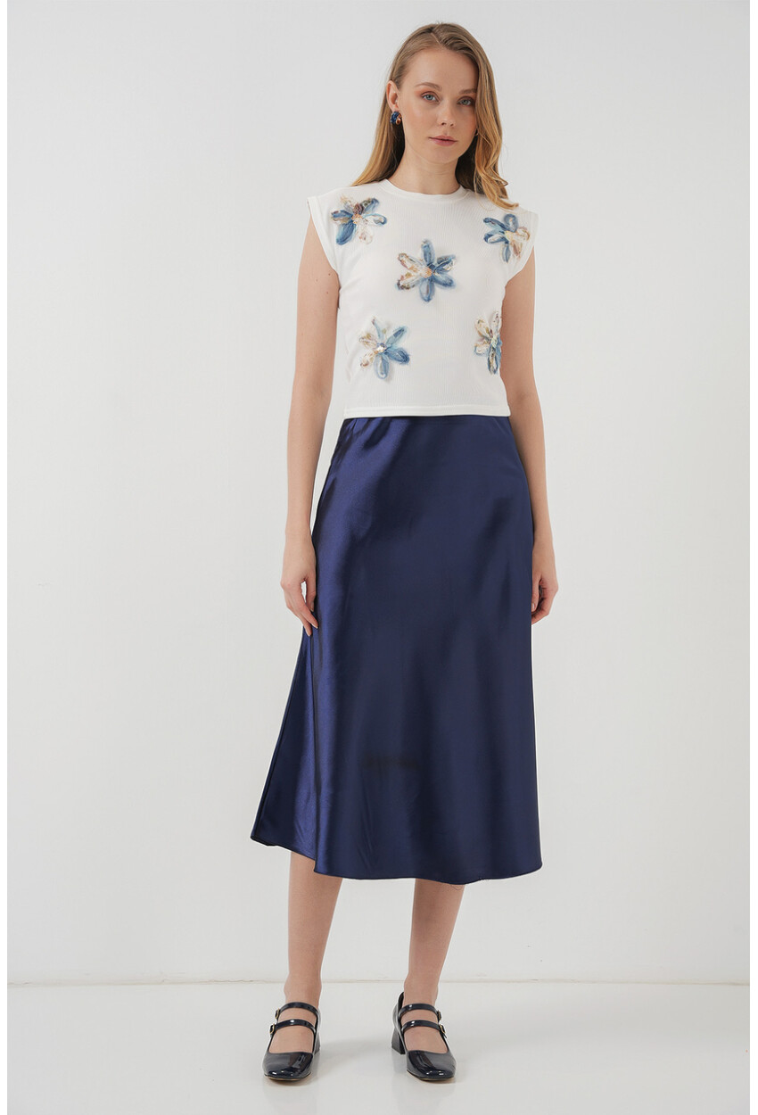 930 Kısa Kol Desenli Crop Bluz