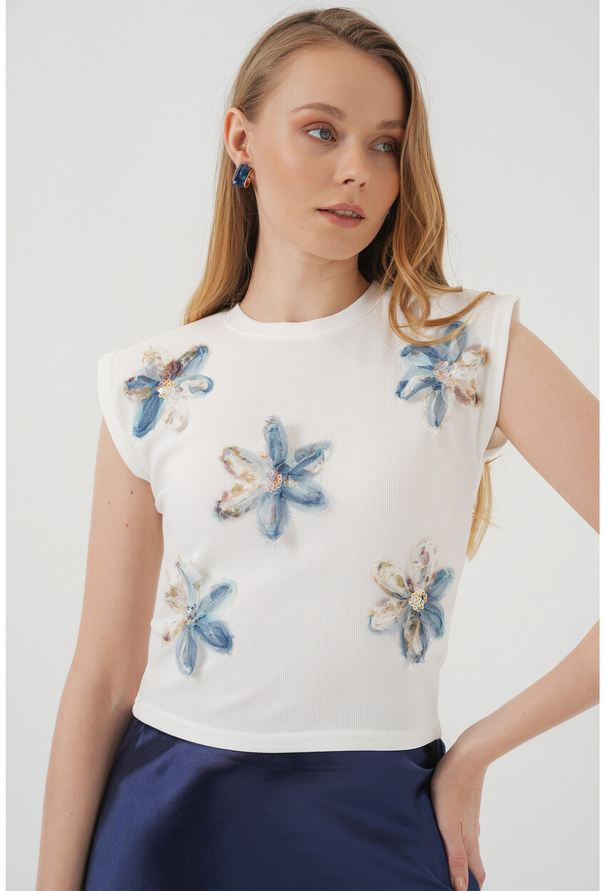 930 Kısa Kol Desenli Crop Bluz