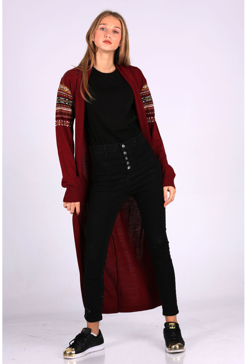 15725 Long Knit Cardigan With Belt And Pattern
