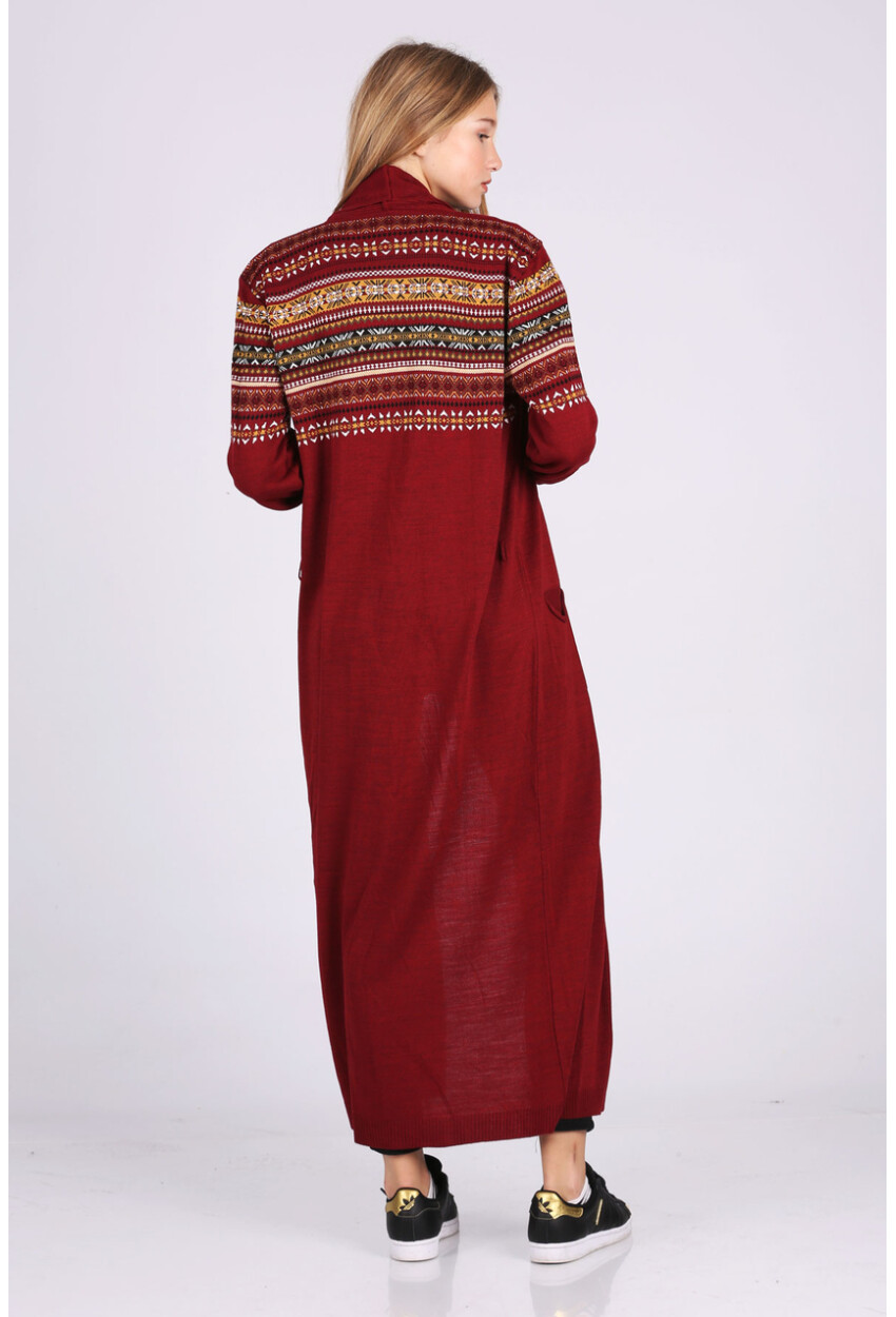 15725 Long Knit Cardigan With Belt And Pattern