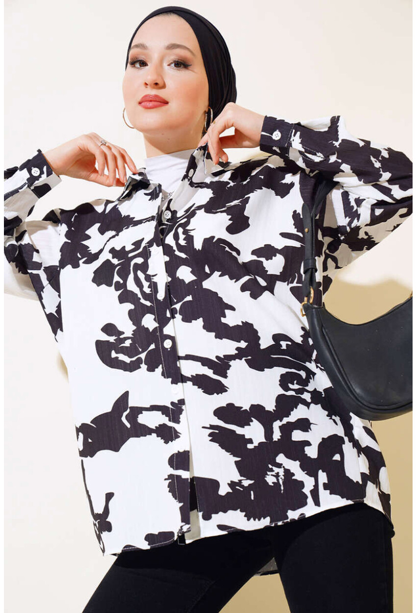 20179 Patterned Long Oversized Shirt