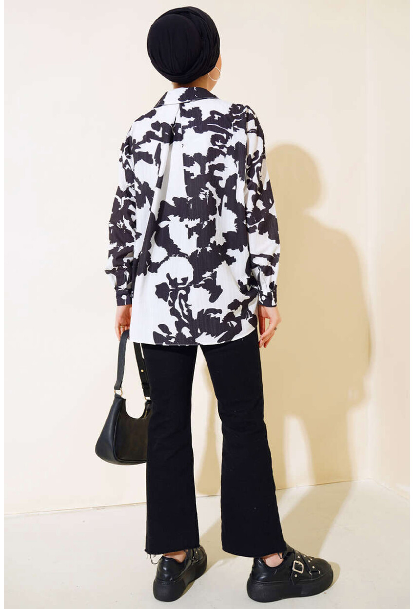20179 Patterned Long Oversized Shirt