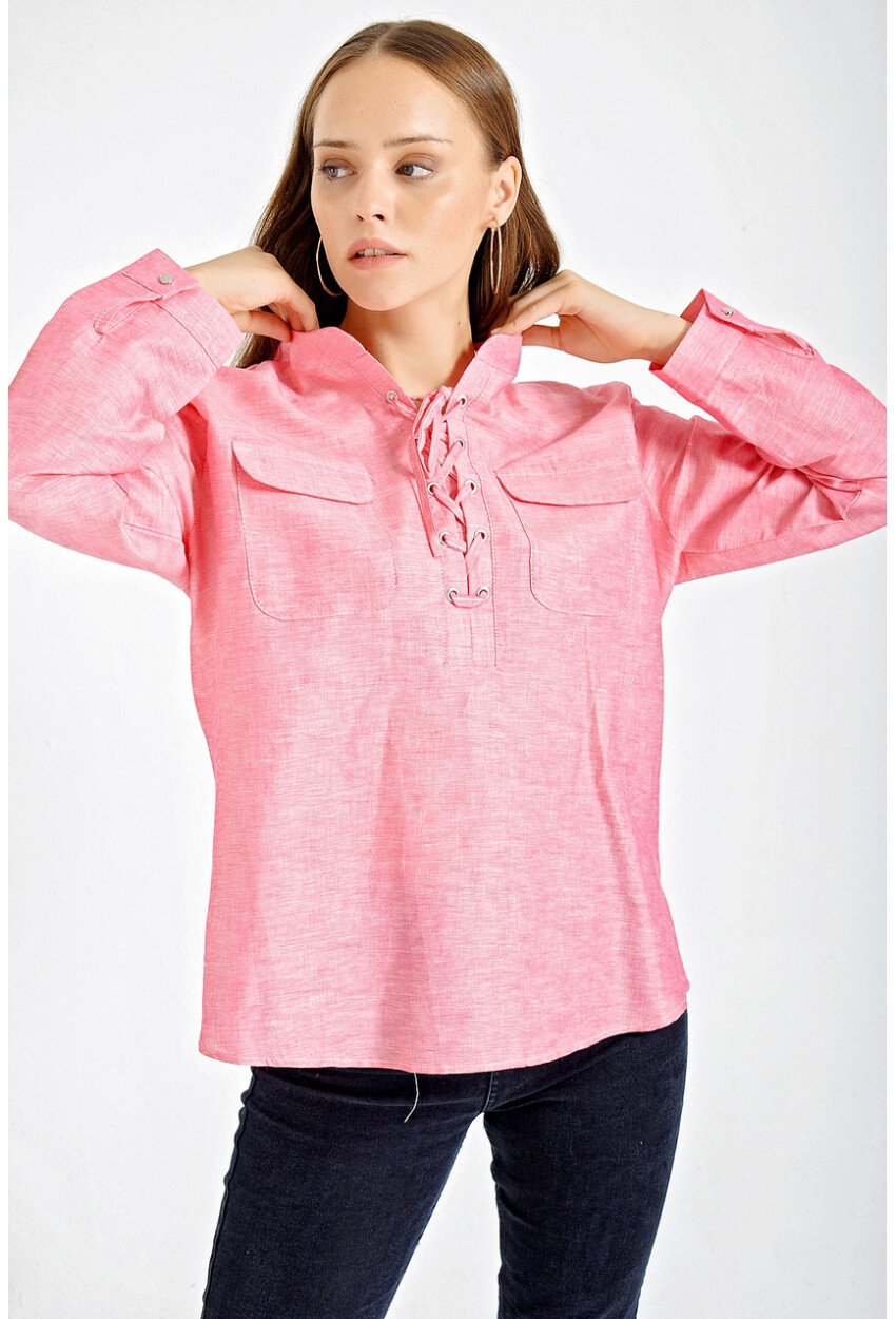 3772 Mandarin Collar Oversized Shirt