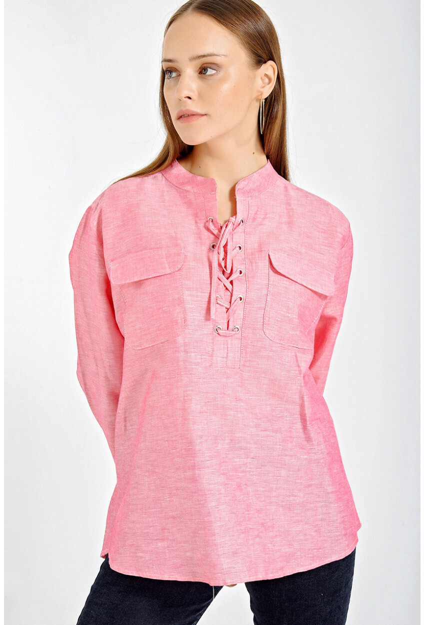 3772 Mandarin Collar Oversized Shirt