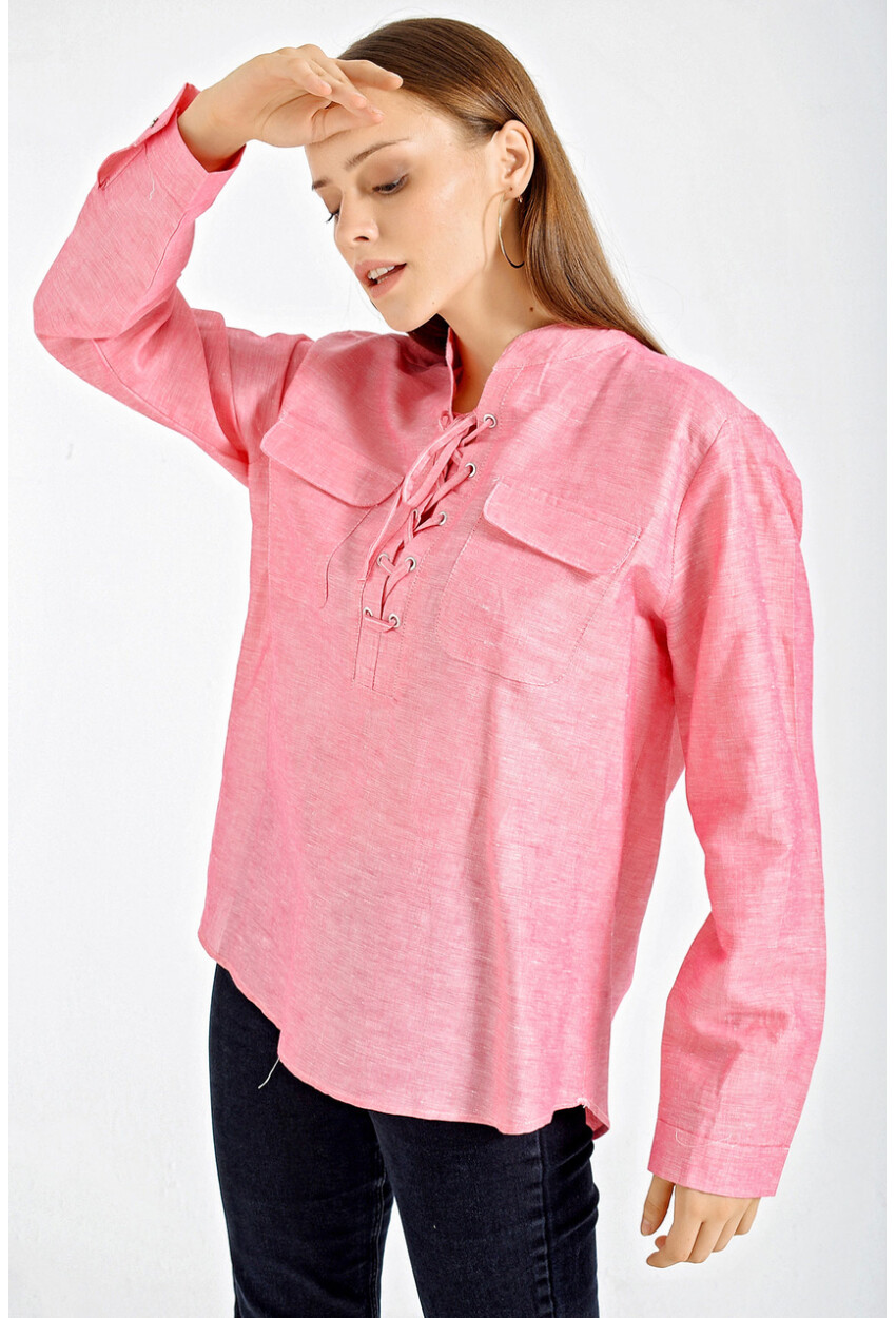 3772 Mandarin Collar Oversized Shirt