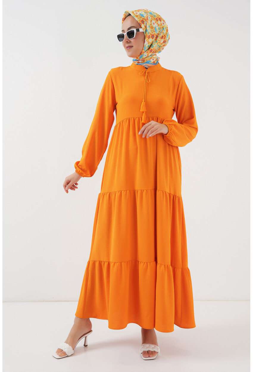 1627 Hijab Dress With Lace-Up Collar