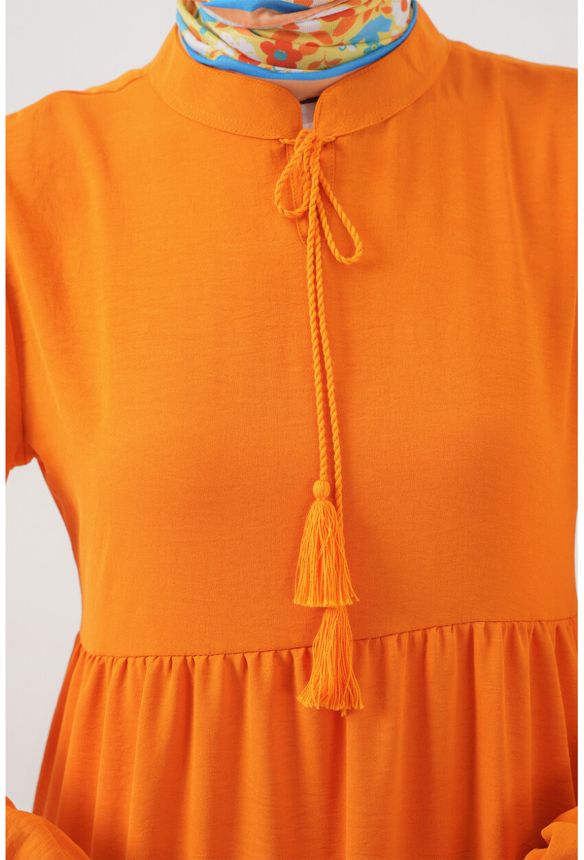 1627 Hijab Dress With Lace-Up Collar