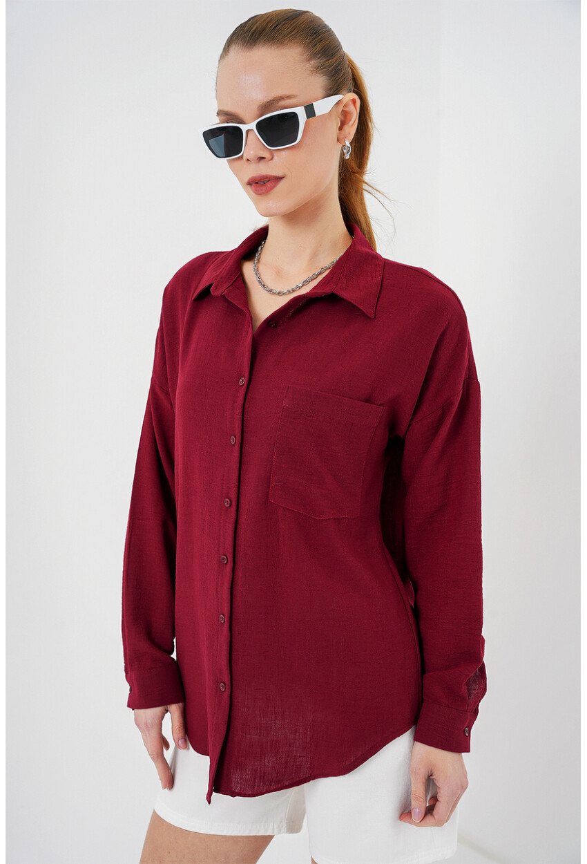 20153 Tek Cepli Oversize Keten Gömlek