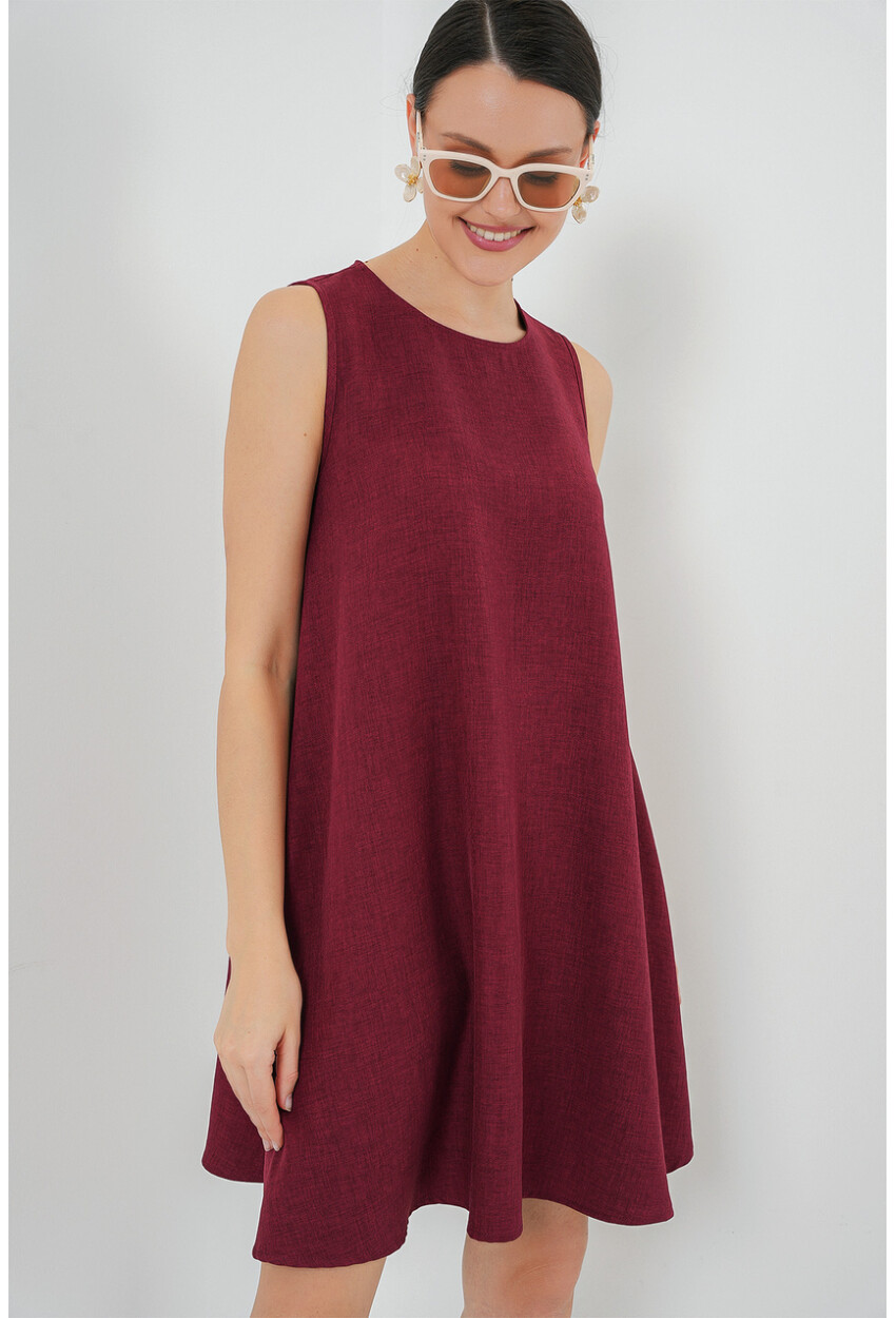 2444 Mini Keten Elbise