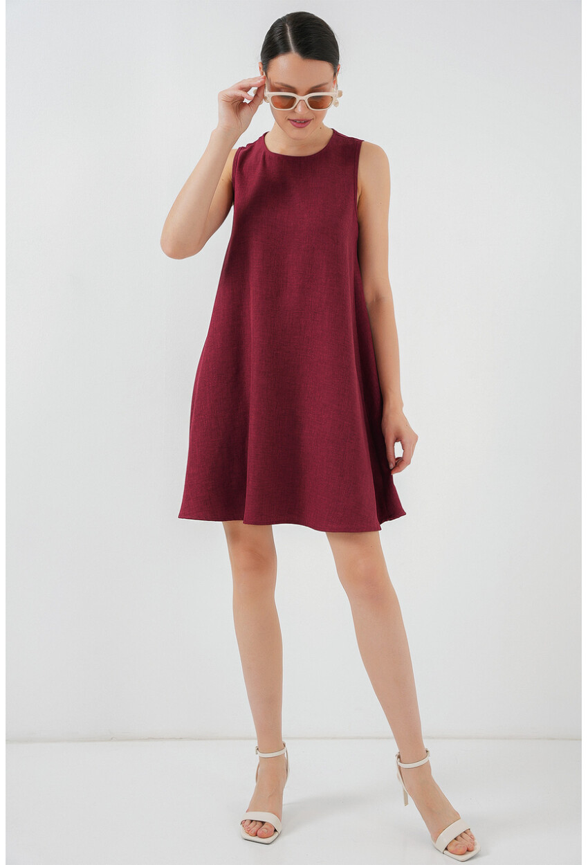 2444 Mini Keten Elbise