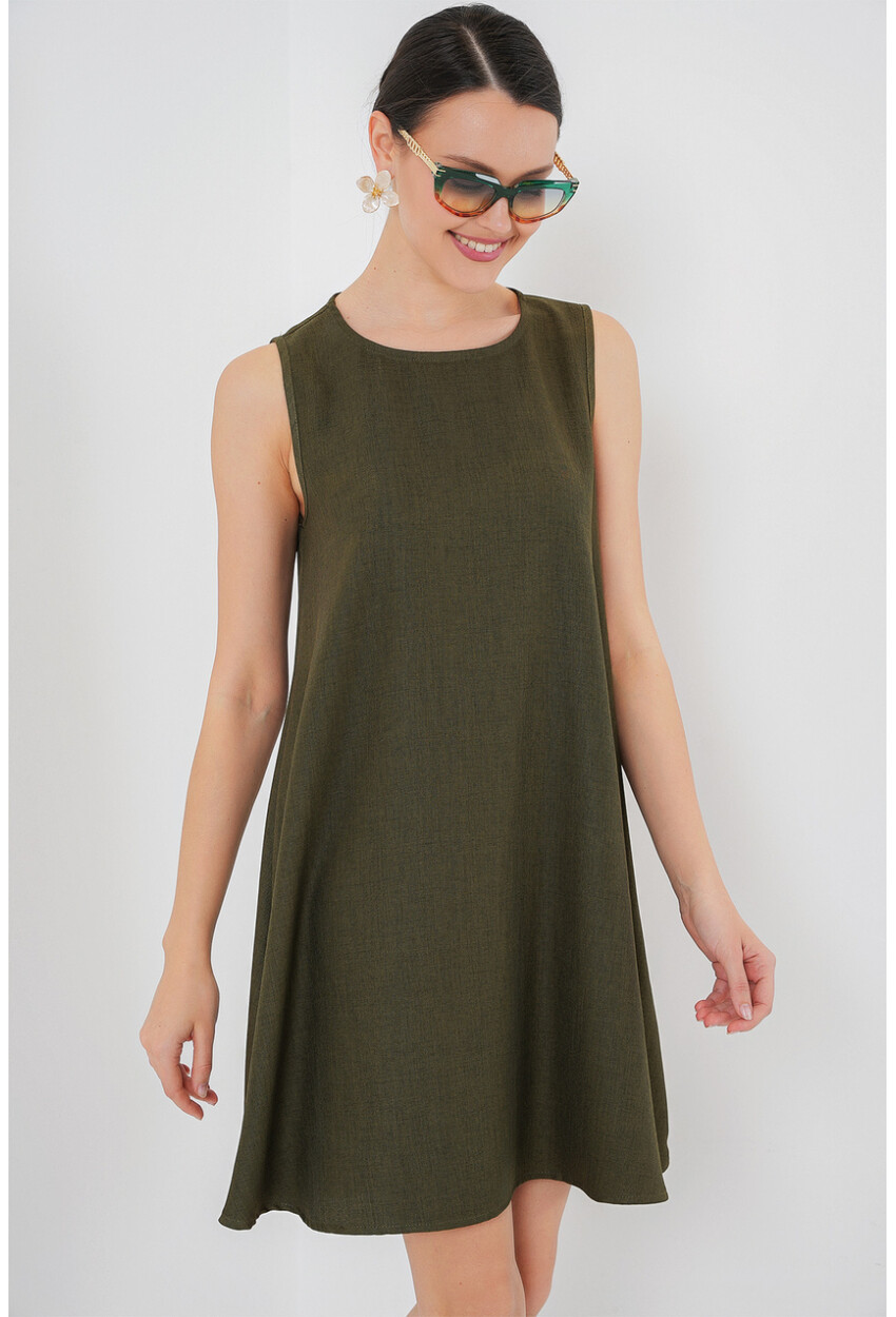 2444 Mini Keten Elbise