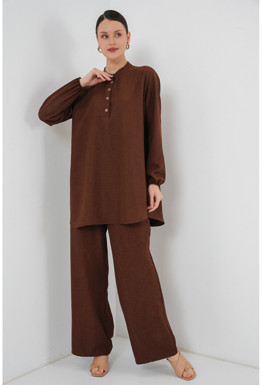 6678 Keten Tunik Pantolon İkili Takım