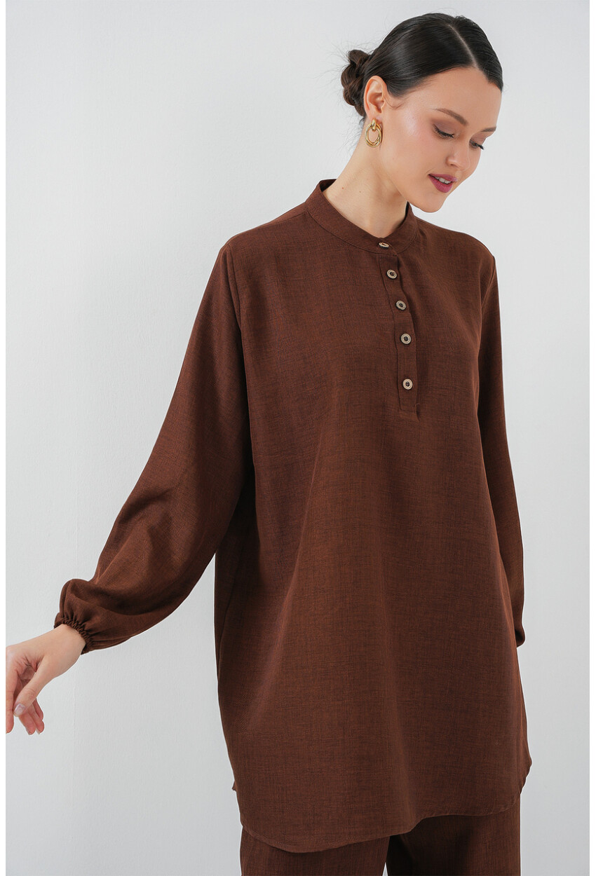 6678 Keten Tunik Pantolon İkili Takım