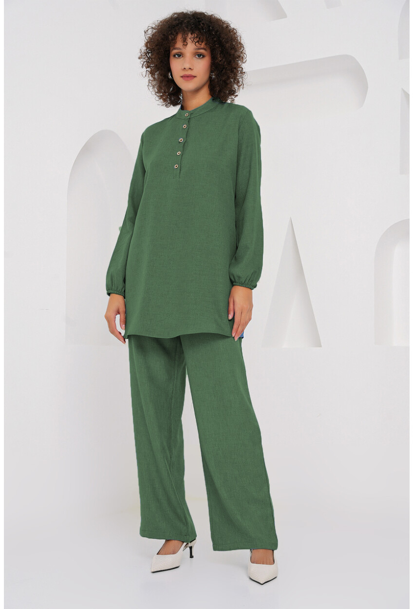 6678 Keten Tunik Pantolon İkili Takım