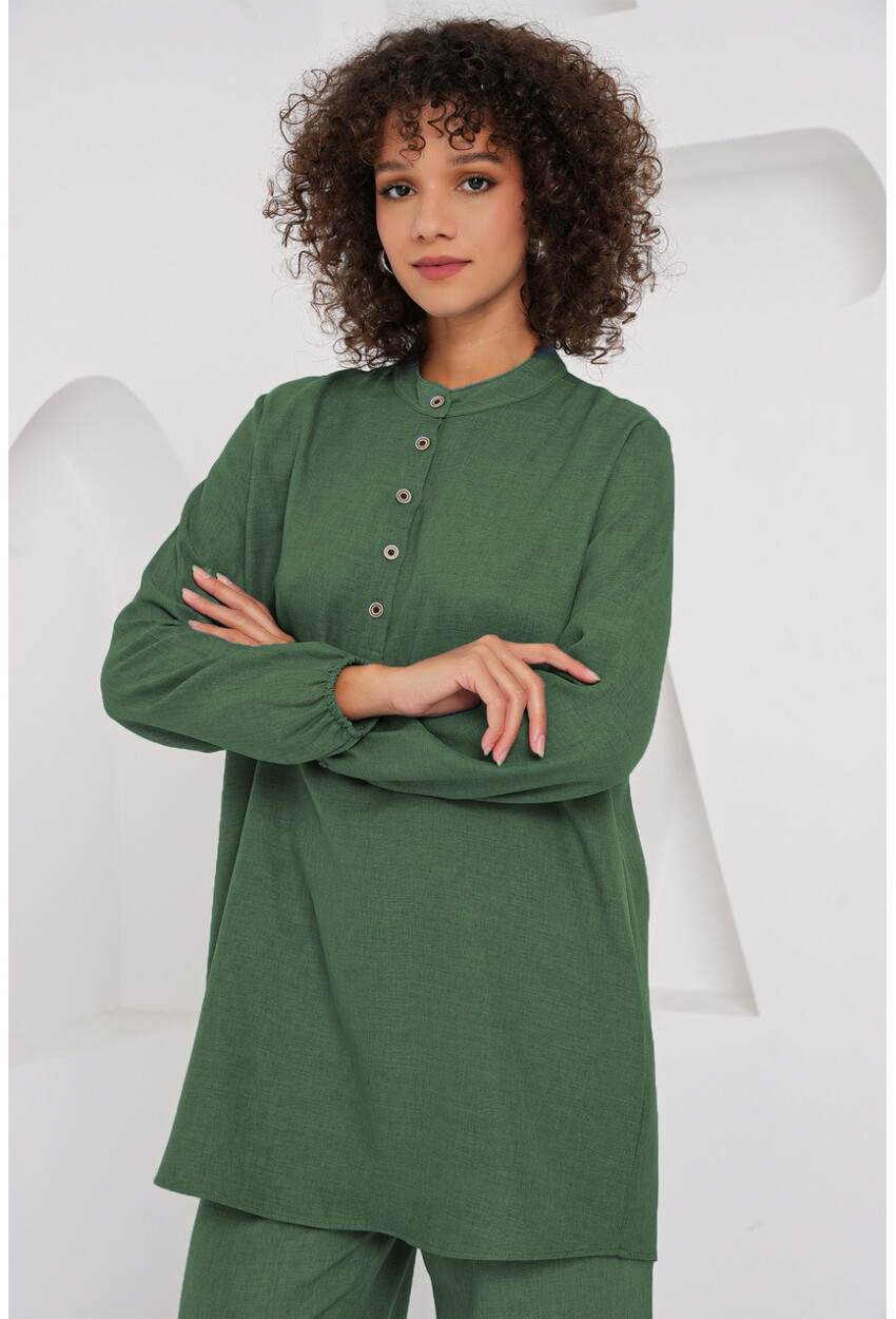 6678 Keten Tunik Pantolon İkili Takım