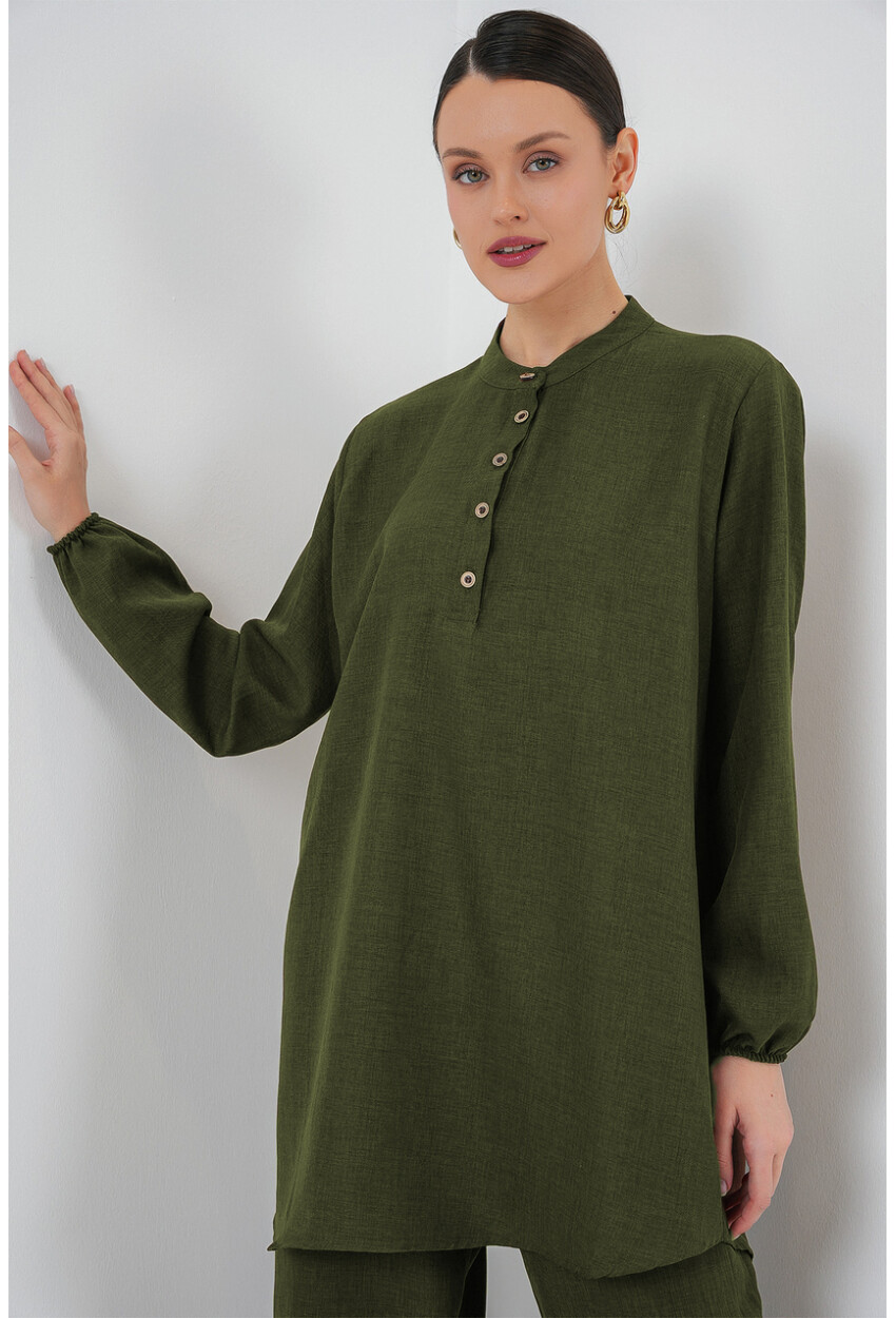 6678 Keten Tunik Pantolon İkili Takım