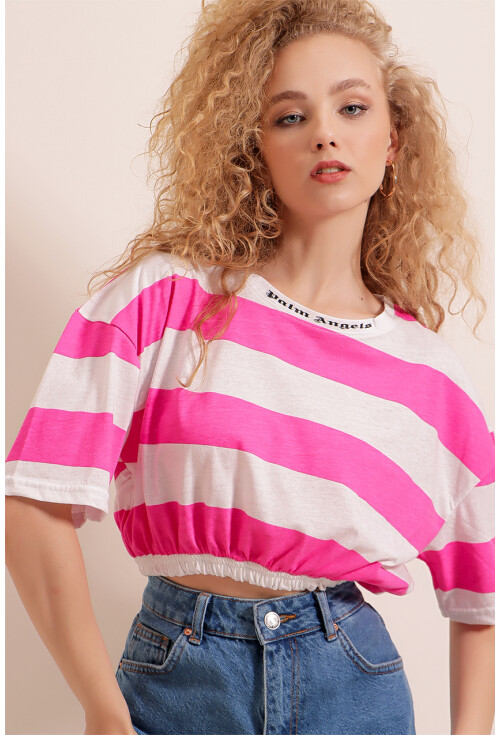 01520 Çizgili Crop Tişört