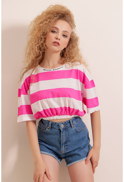 01520 Çizgili Crop Tişört