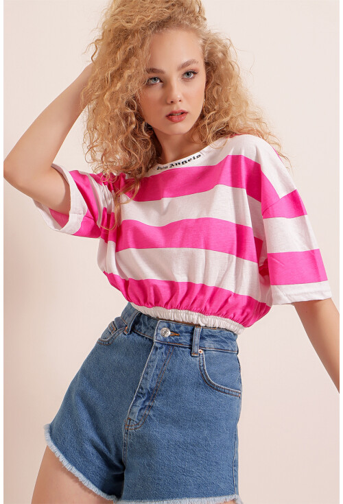 01520 Çizgili Crop Tişört