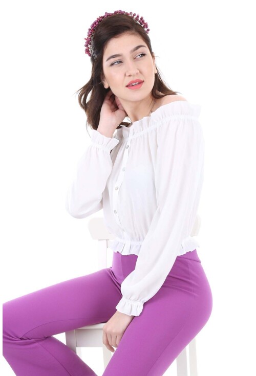 0356 LASTİKLİ SÜS DÜĞMELİ BLUZ