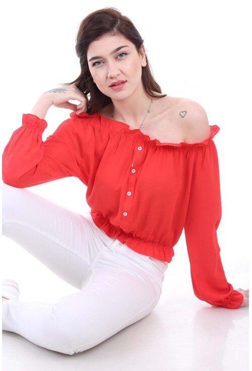 0356 LASTİKLİ SÜS DÜĞMELİ BLUZ