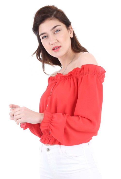 0356 LASTİKLİ SÜS DÜĞMELİ BLUZ