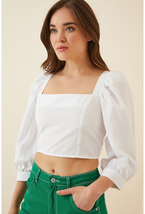 0417 Kare Yaka Crop Bluz
