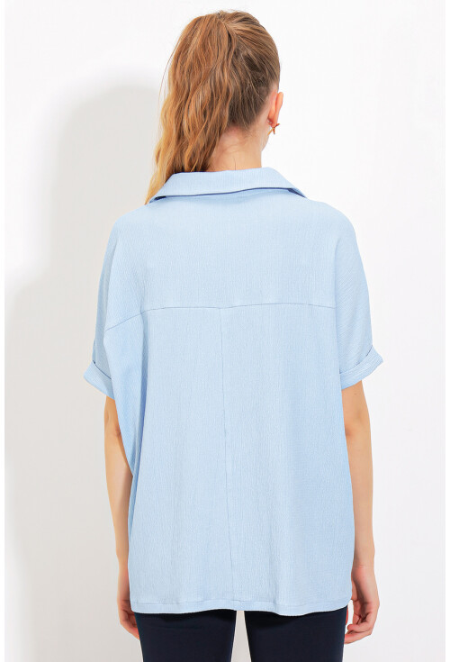 0486 Polo Yaka Örme Bluz