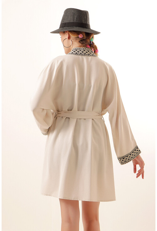 05867 Nakışlı Keten Kimono