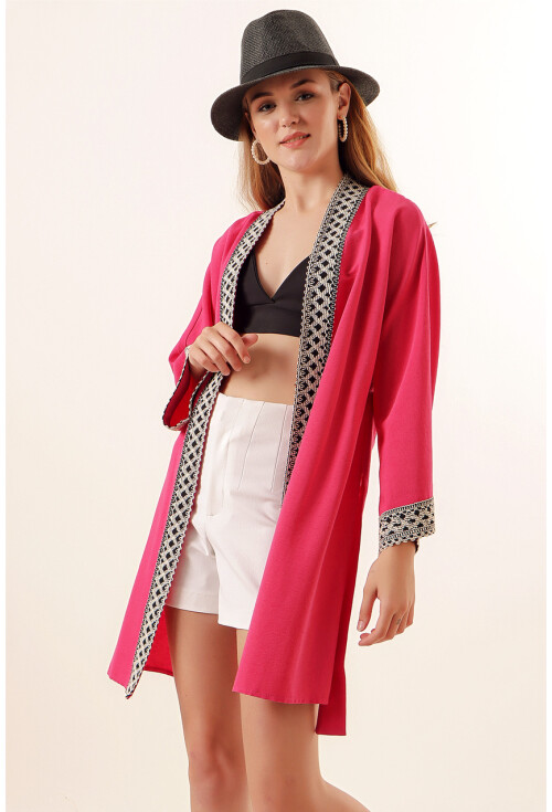 05867 Nakışlı Keten Kimono