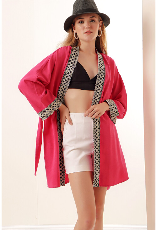 05867 Nakışlı Keten Kimono