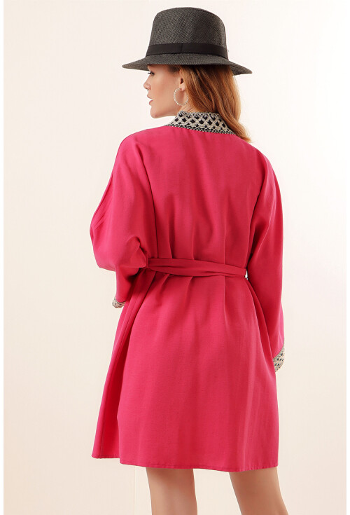 05867 Nakışlı Keten Kimono